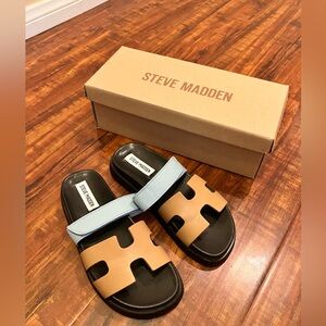 Steve Madden Black and Tan Sandals